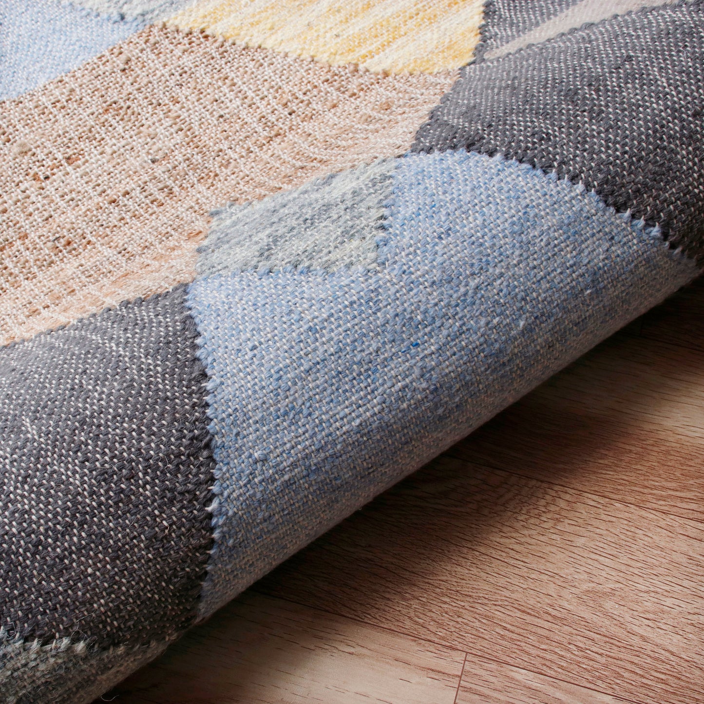 NMROZ-81982 Modern/Contemporary Hand-Woven Tan/Light Blue/Navy/Yellow Jute Blend Indoor Area Rugs - LR Home