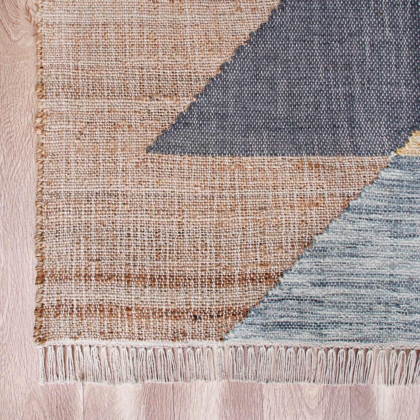 NMROZ-81982 Modern/Contemporary Hand-Woven Tan/Light Blue/Navy/Yellow Jute Blend Indoor Area Rugs - LR Home