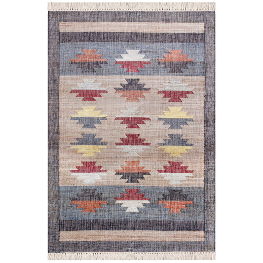 Grounding Geometric Handwoven Jute and Chotton Dhurrie Area Rug - Silo view