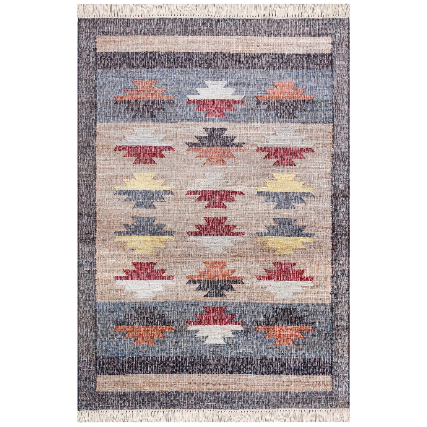 Nimroz-81983 Southwestern Hand-Woven Tan/Gray/Blue/Multi Cotton Indoor Area Rug - LR Home