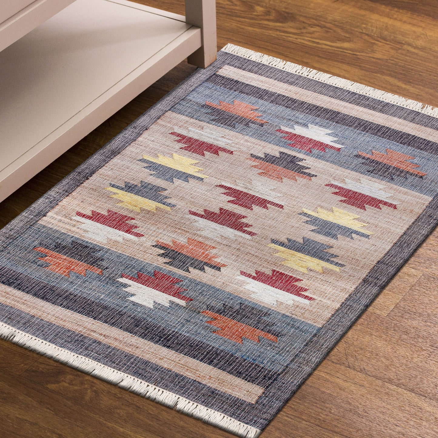 Nimroz-81983 Southwestern Hand-Woven Tan/Gray/Blue/Multi Cotton Indoor Area Rug - LR Home