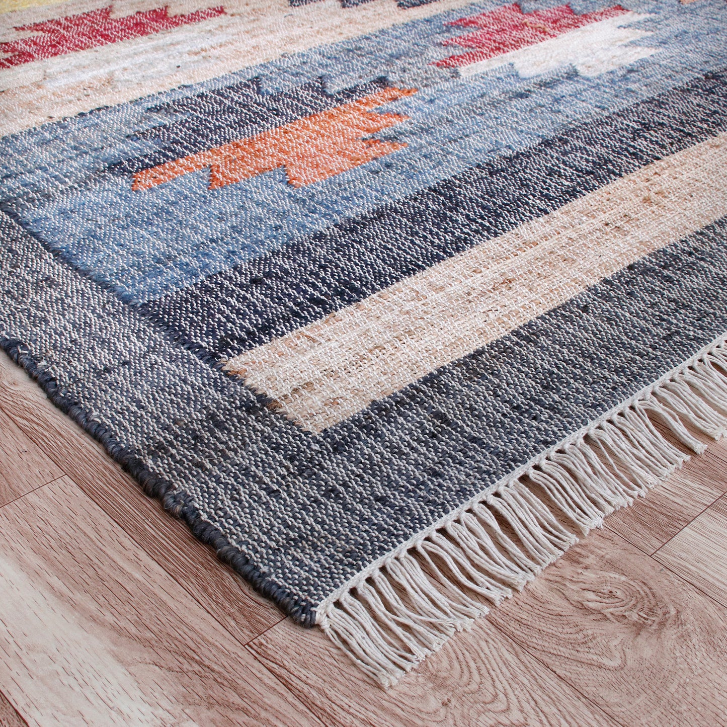 Nimroz-81983 Southwestern Hand-Woven Tan/Gray/Blue/Multi Cotton Indoor Area Rug - LR Home