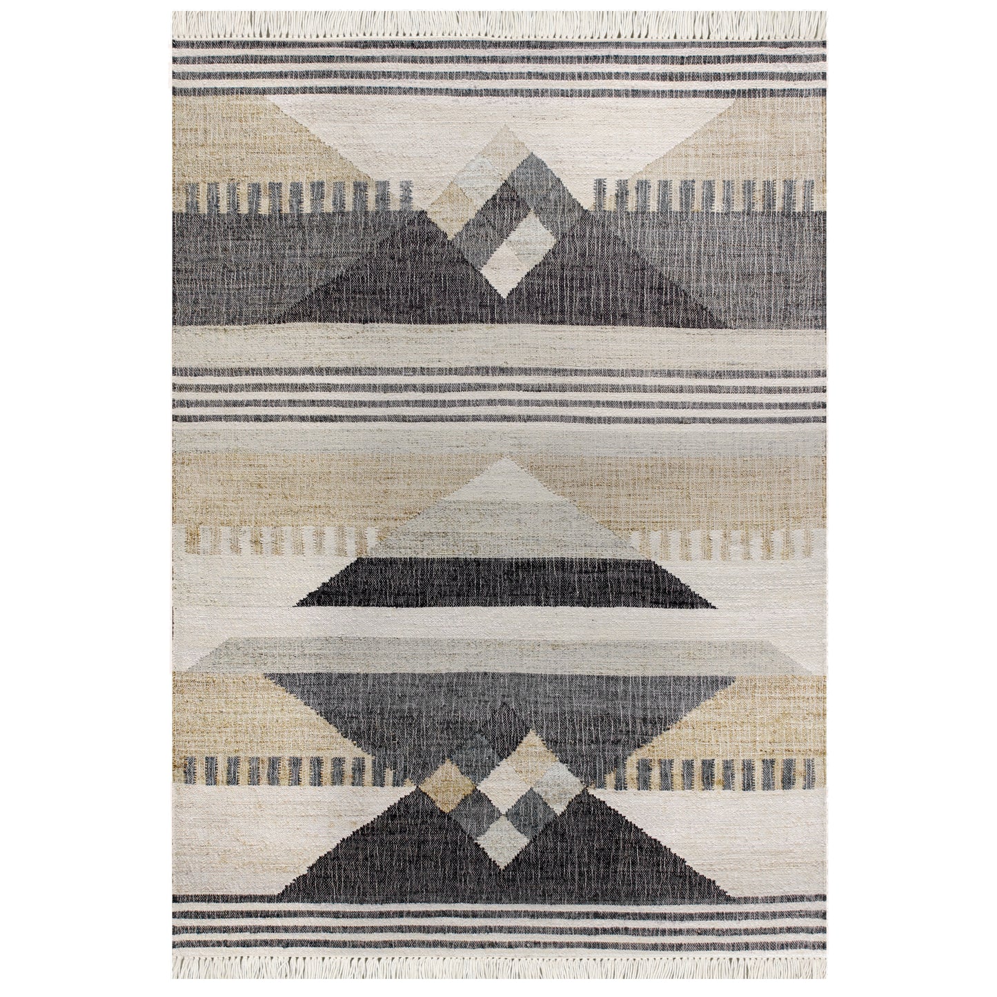 Nimroz-81984 Rustic Hand-Woven Tan/Black/Blue/Gray/White Cotton Indoor Area Rug - LR Home