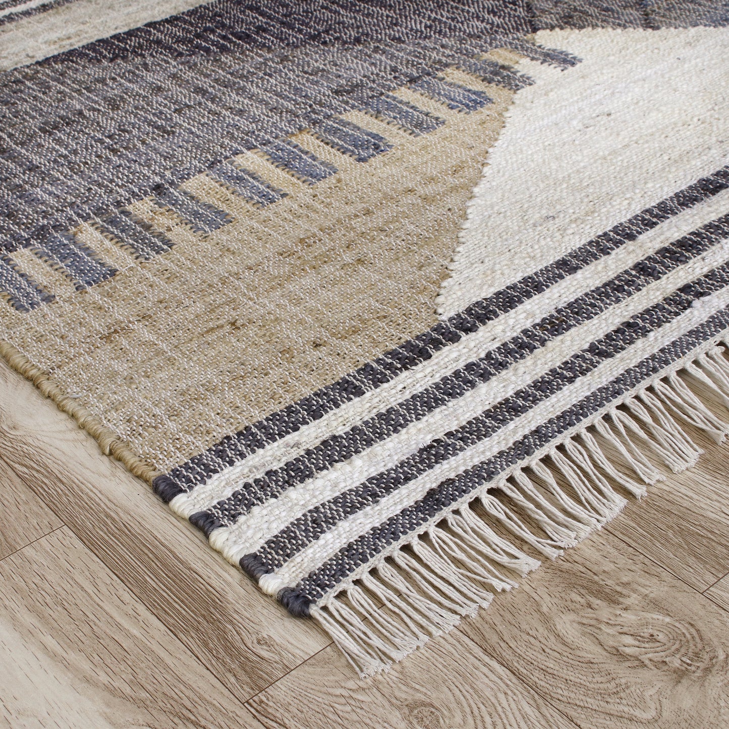 Nimroz-81984 Rustic Hand-Woven Tan/Black/Blue/Gray/White Cotton Indoor Area Rug - LR Home