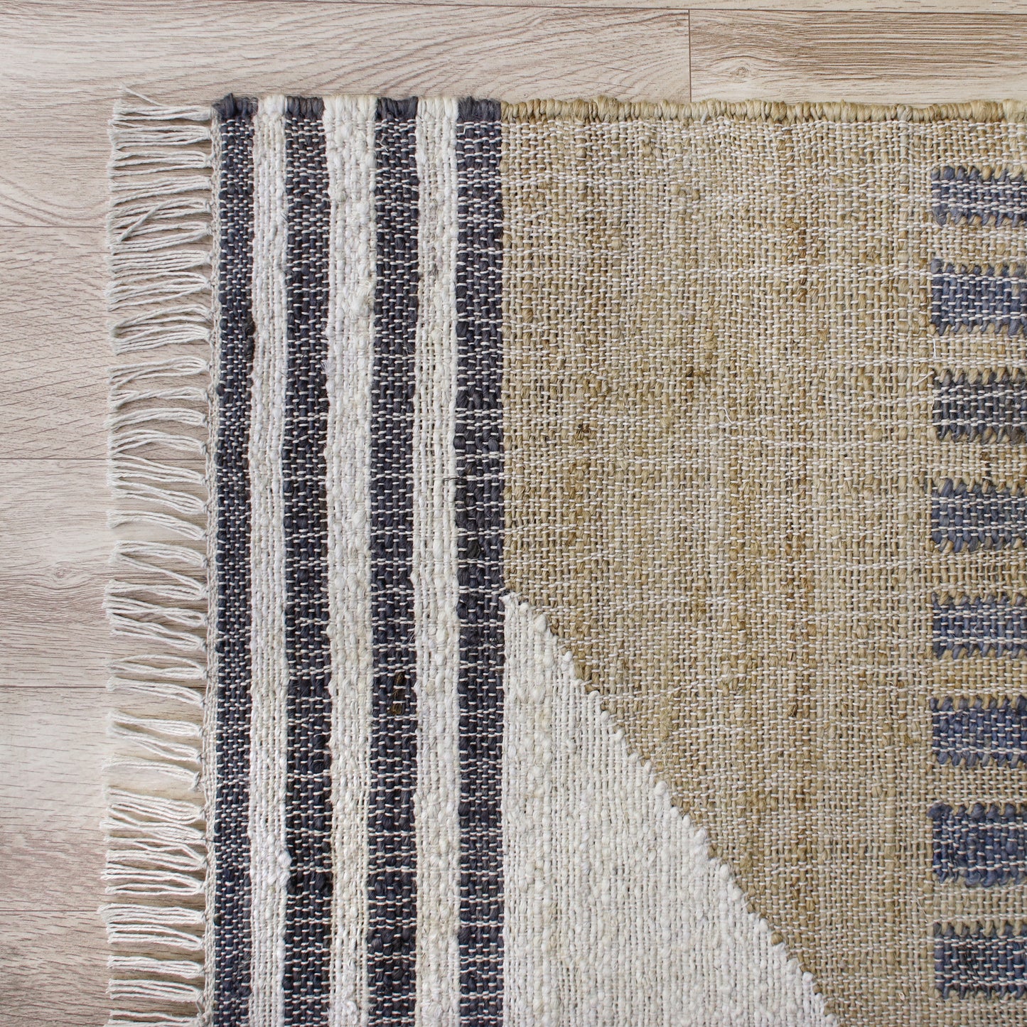 Nimroz-81984 Rustic Hand-Woven Tan/Black/Blue/Gray/White Cotton Indoor Area Rug - LR Home