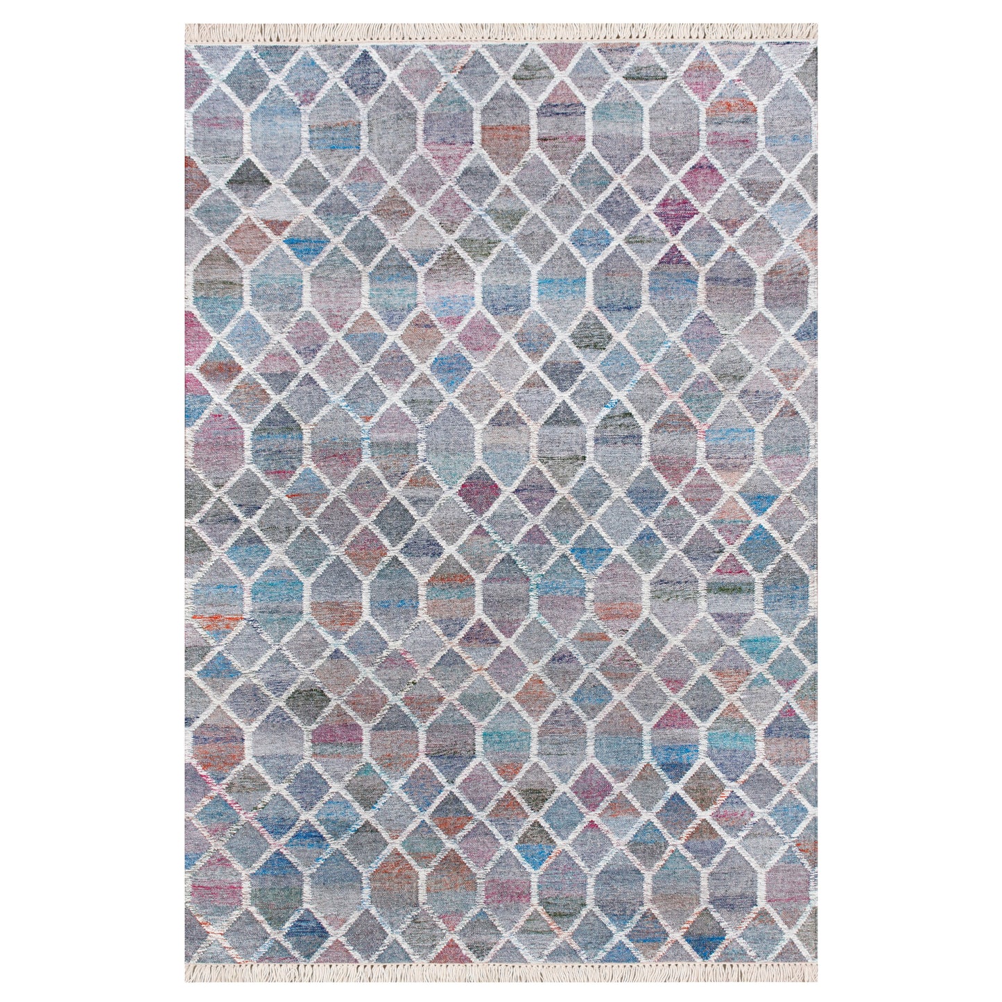 Nimroz-81985 Contemporary Hand-Woven White/Blue/Red/Orange/Multi Cotton Indoor Area Rug - LR Home
