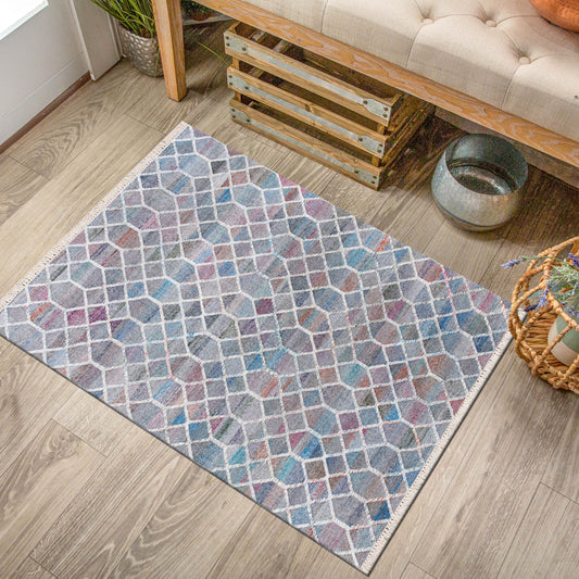 Nimroz-81985 Contemporary Hand-Woven White/Blue/Red/Orange/Multi Cotton Indoor Area Rug - LR Home