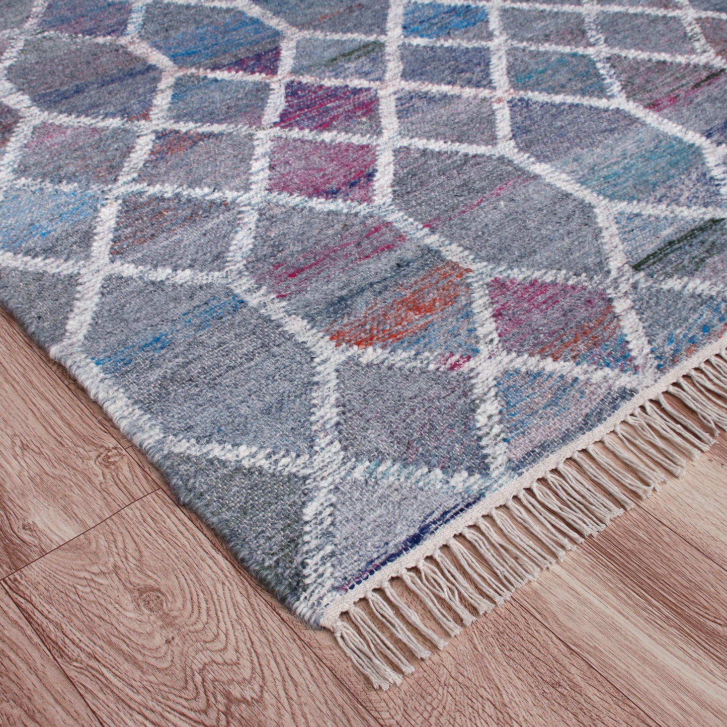 Nimroz-81985 Contemporary Hand-Woven White/Blue/Red/Orange/Multi Cotton Indoor Area Rug - LR Home