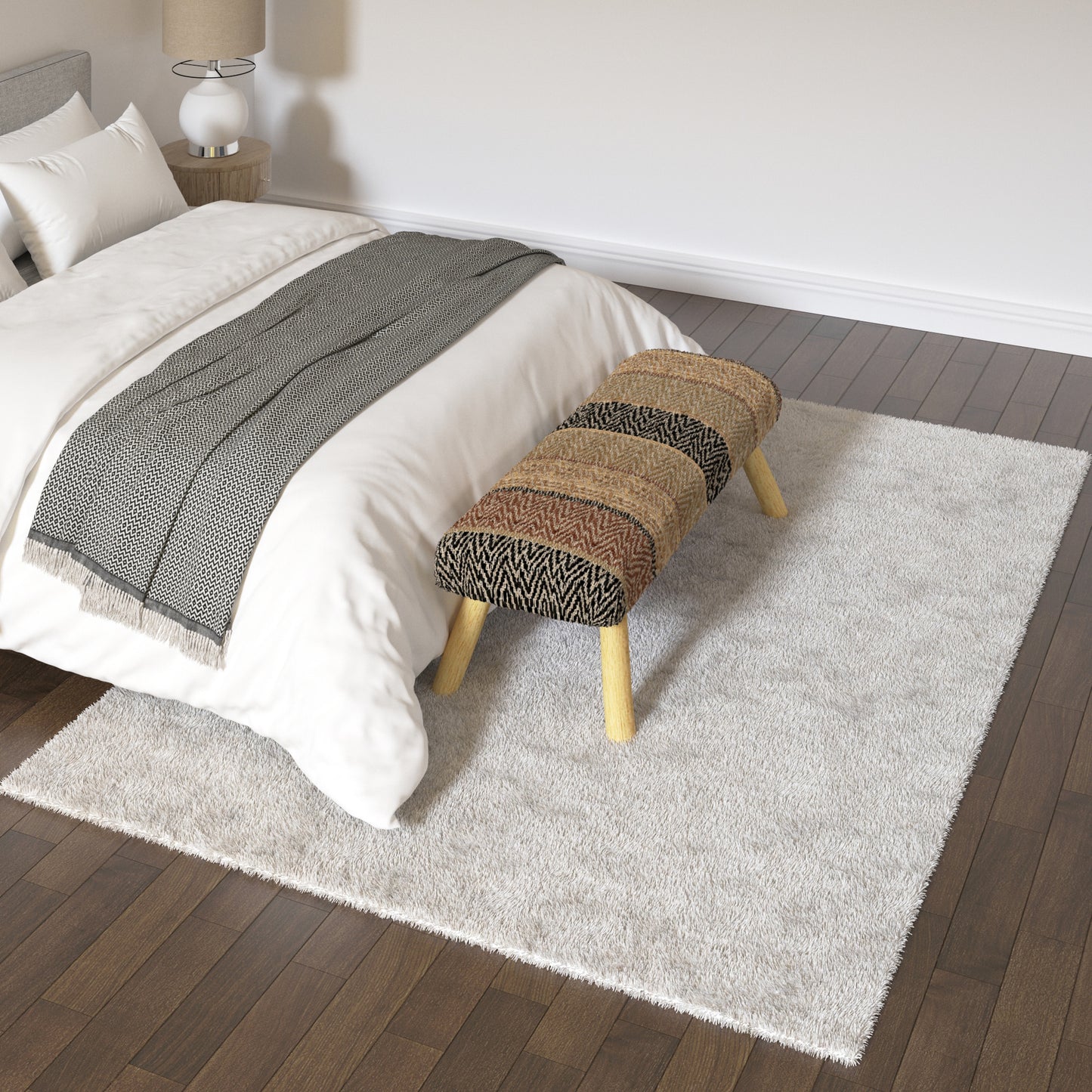 NORVI-82606 Shag Hand-Loomed Ivory Polyester Indoor Area Rugs - LR Home