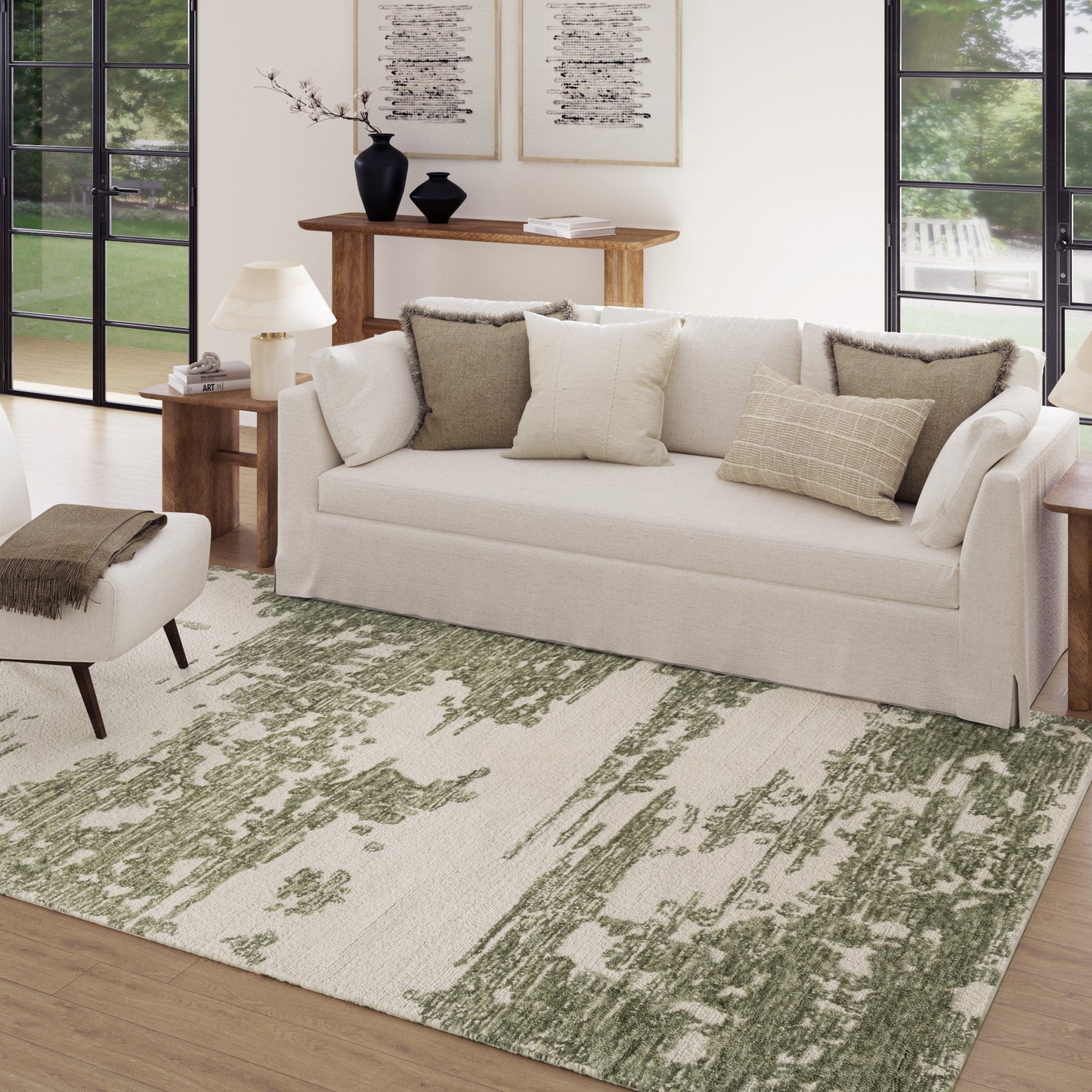 Nuvia-82784 Transitional Hand-Tufted Green/Ivory Cotton Indoor Area Rug - LR Home