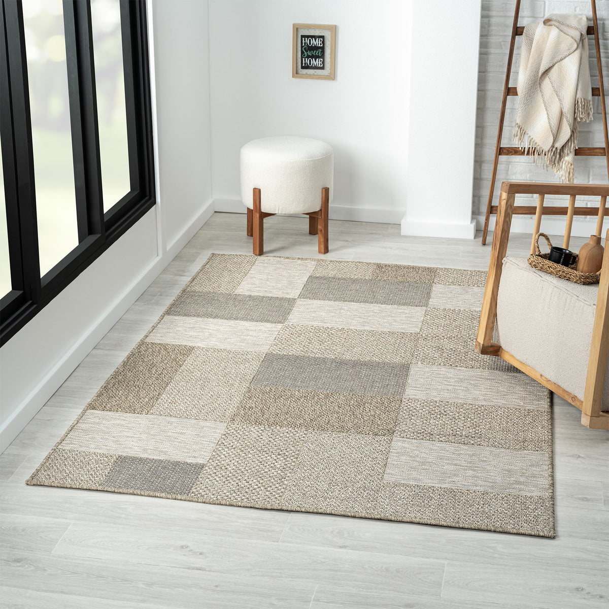 Oslo Modern Color-Block Brown Indoor Outdoor Area Rug - lifestyle view