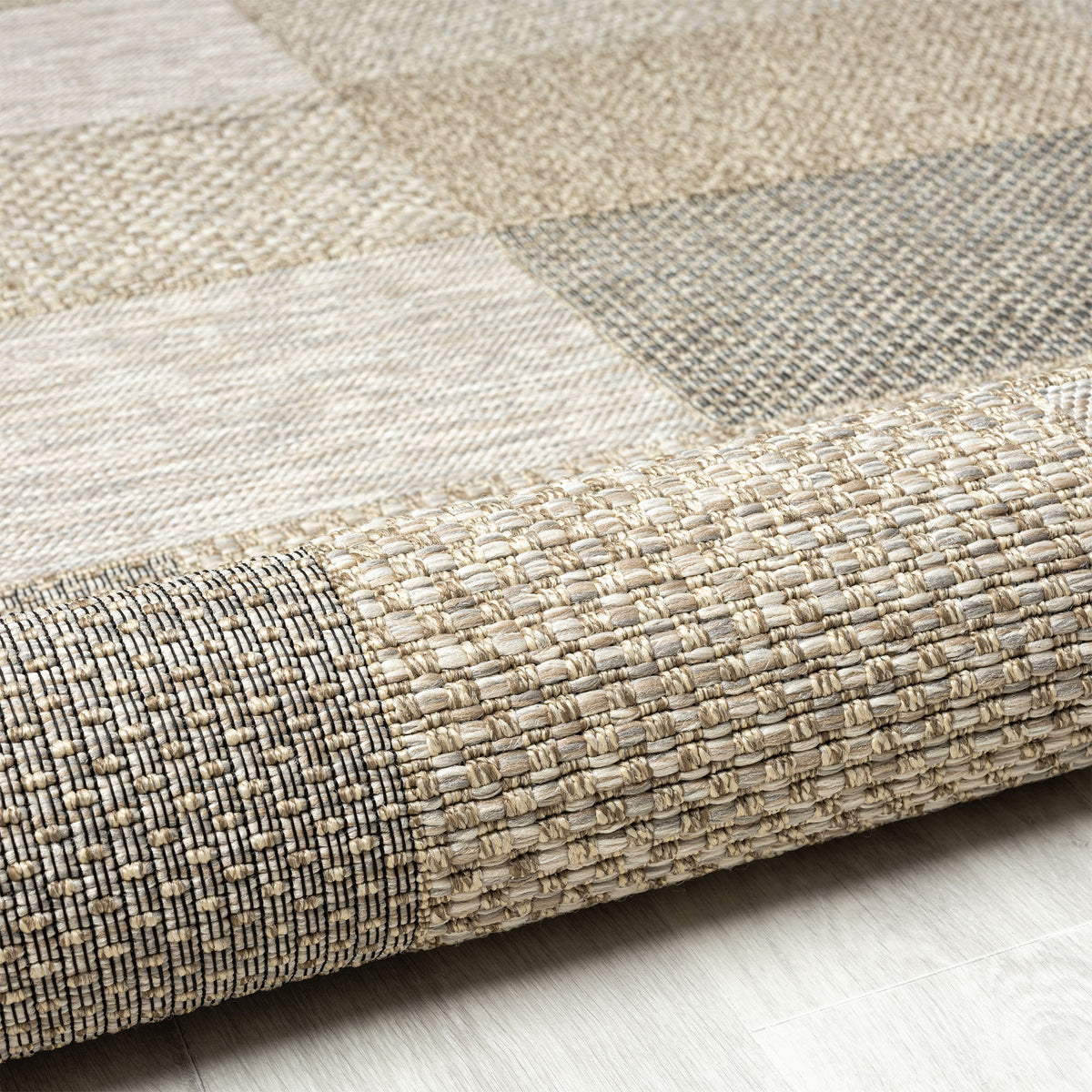 Oslo Modern Color-Block Brown Indoor Outdoor Area Rug - close-up detail