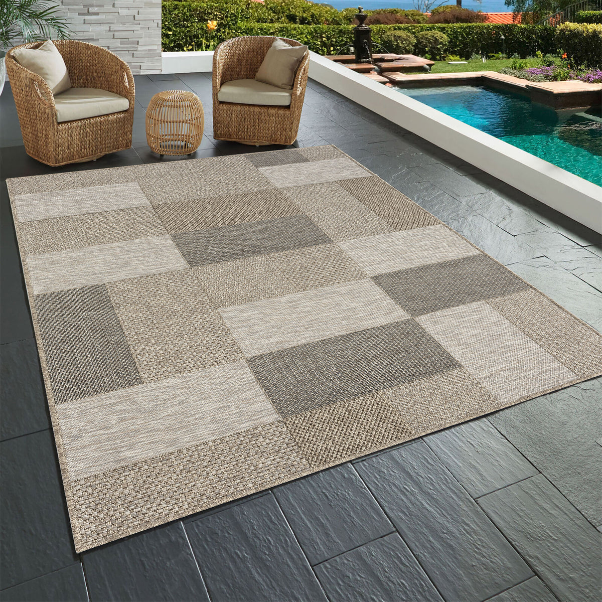 Oslo Modern Color-Block Brown Indoor Outdoor Area Rug - lifestyle view 2
