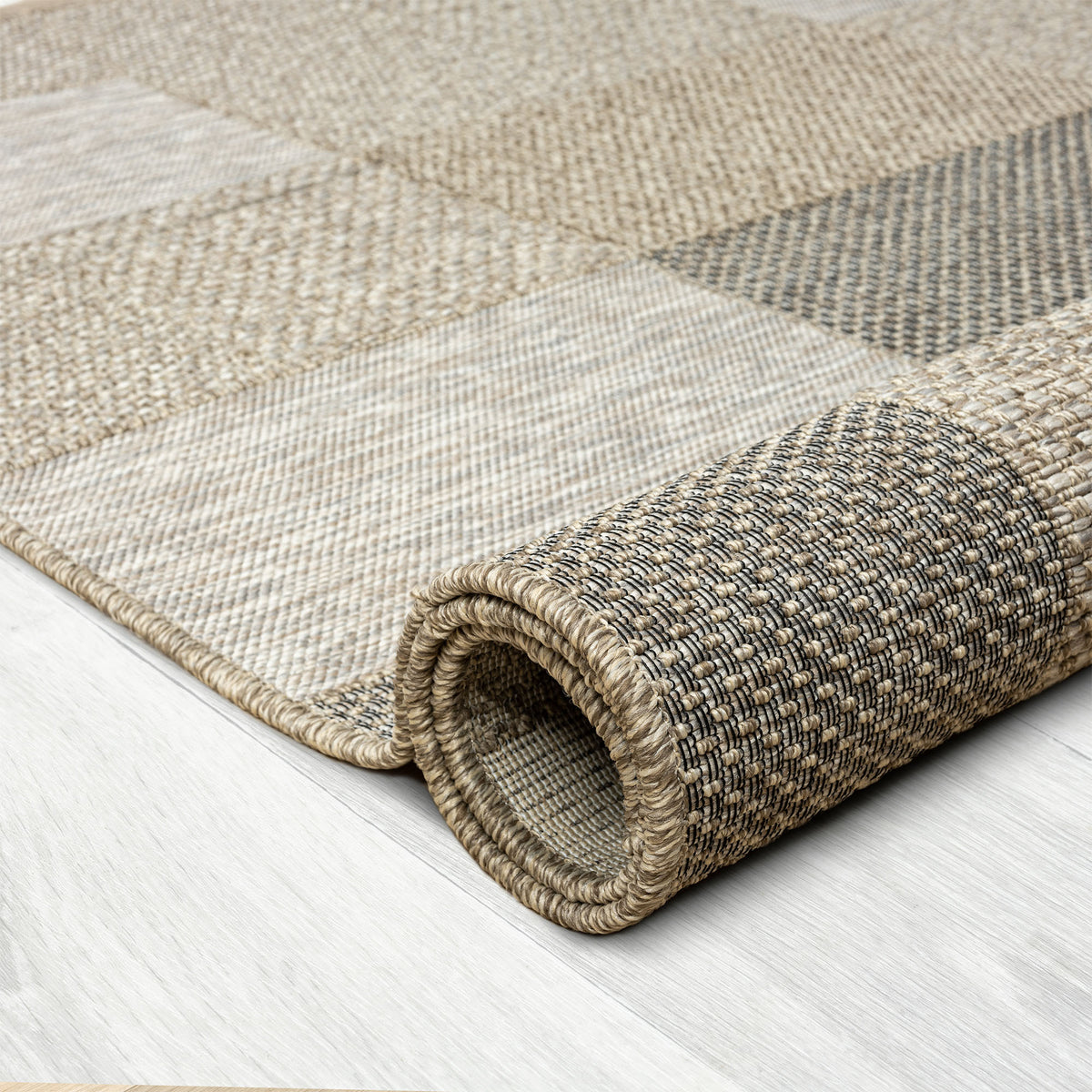 Oslo Modern Color-Block Brown Indoor Outdoor Area Rug - detail view