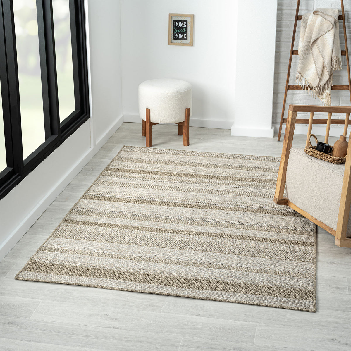 Oslo Modern Striped Brown Indoor Outdoor Area Rug - lifestyle view