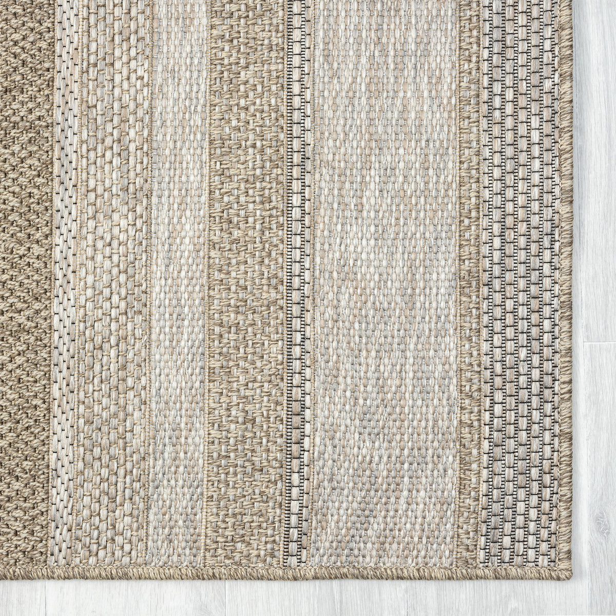 Oslo Modern Striped Brown Indoor Outdoor Area Rug - corner view