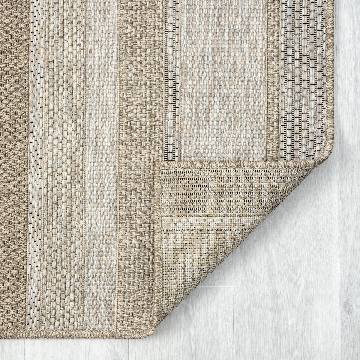 Oslo Modern Striped Brown Indoor Outdoor Area Rug - back view