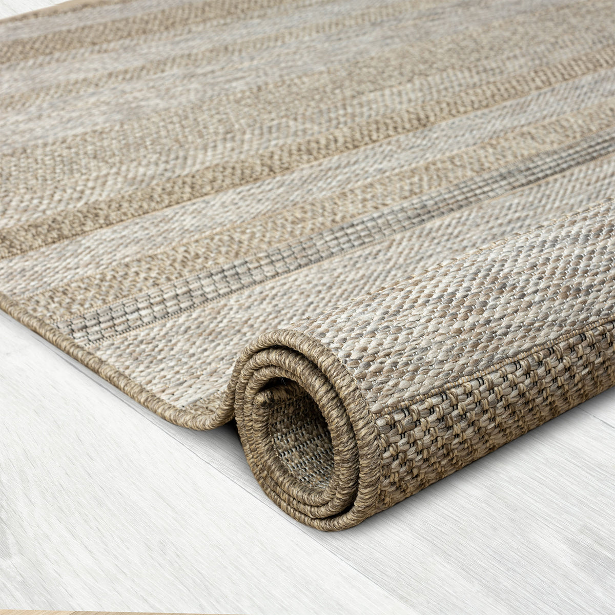 Oslo Modern Striped Brown Indoor Outdoor Area Rug - detail view
