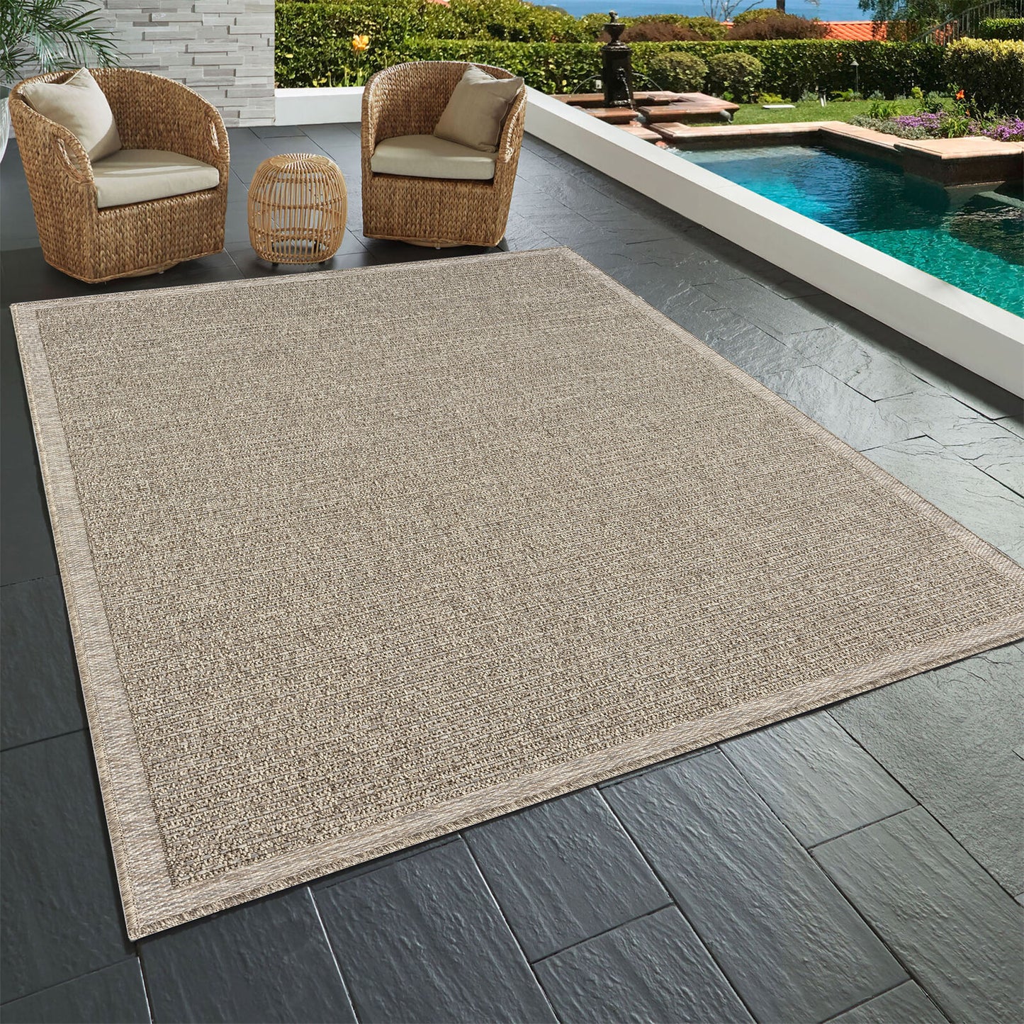 Oslo-82116 Transitional Power-Loomed Tan/Brown Self-Backed Indoor/Outdoor Area Rug - LR Home