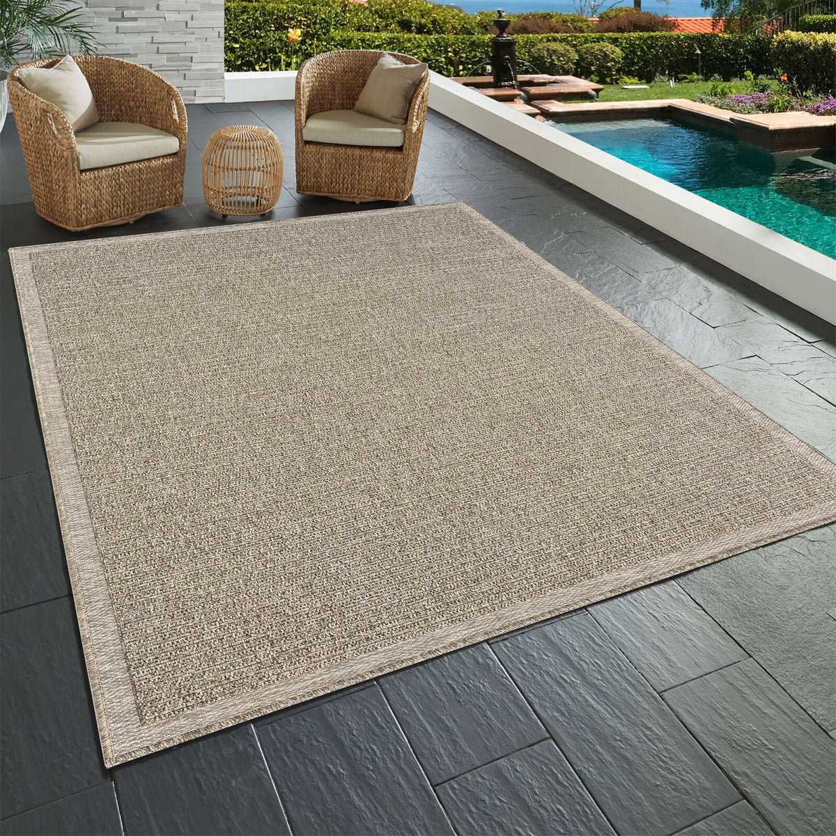 Oslo Modern Solid Brown Indoor Outdoor Area Rug - lifestyle view 2