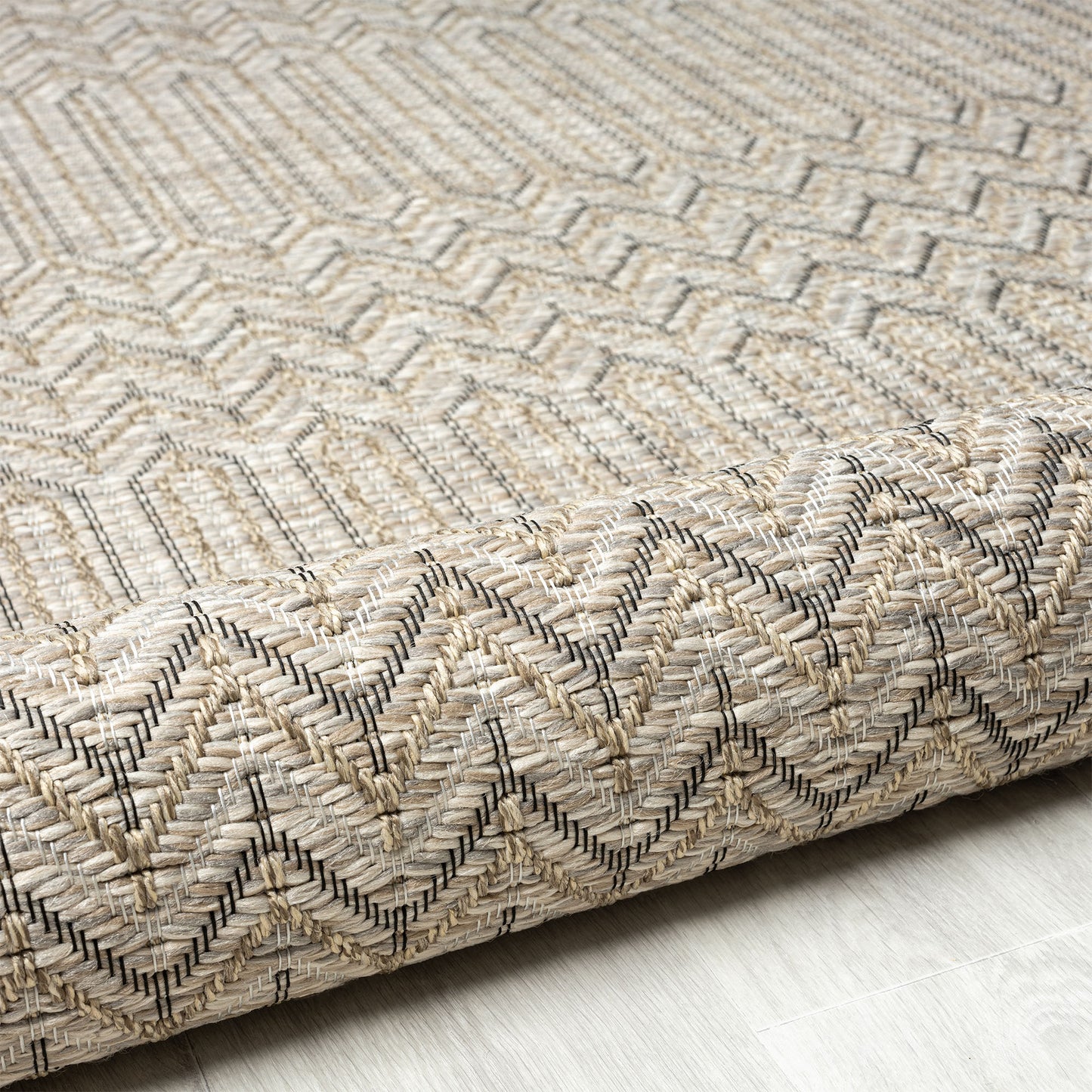 Oslo-82117 Transitional Power-Loomed Tan/Brown Self-Backed Indoor/Outdoor Area Rug - LR Home
