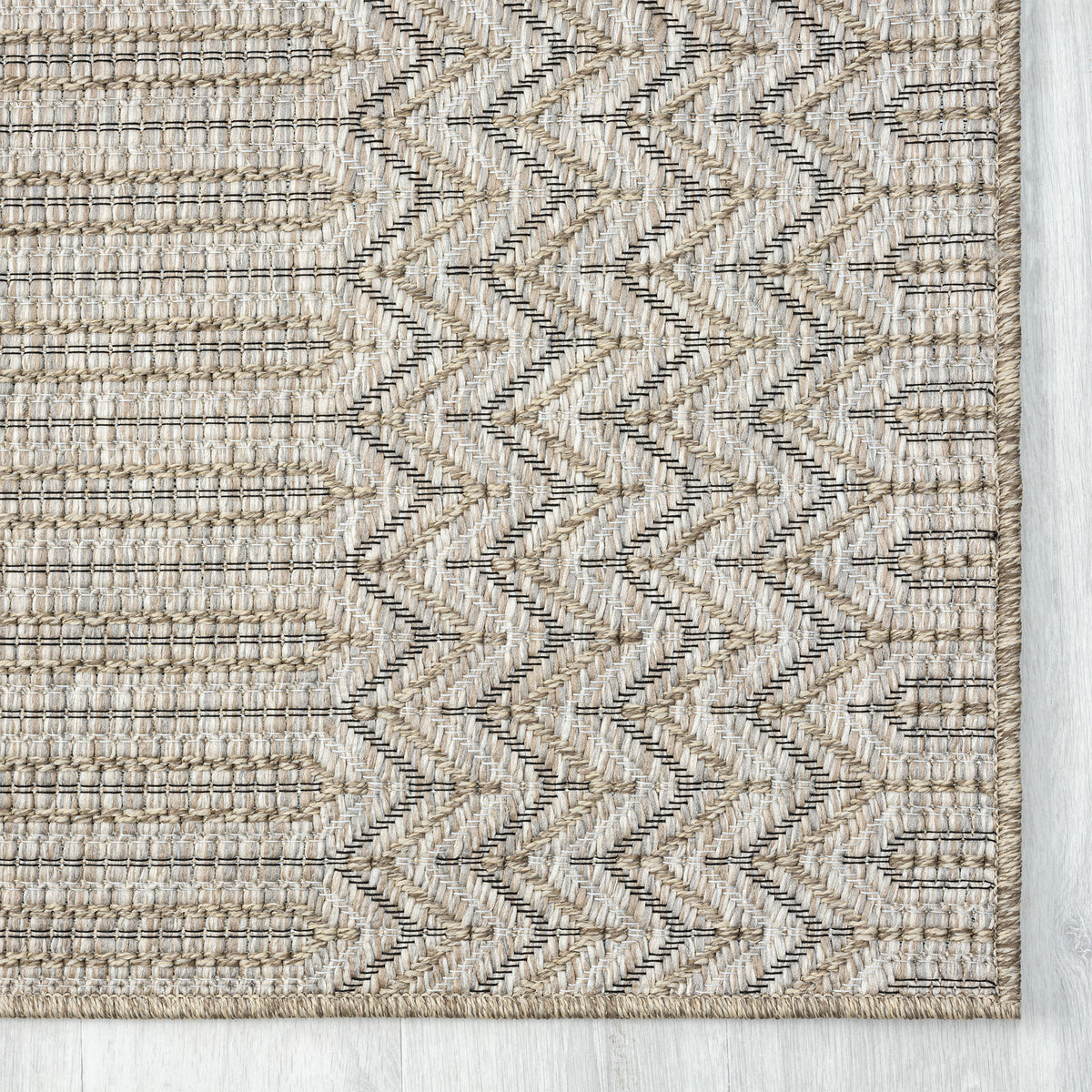 Oslo Modern Chevron Brown Indoor Outdoor Area Rug - corner view