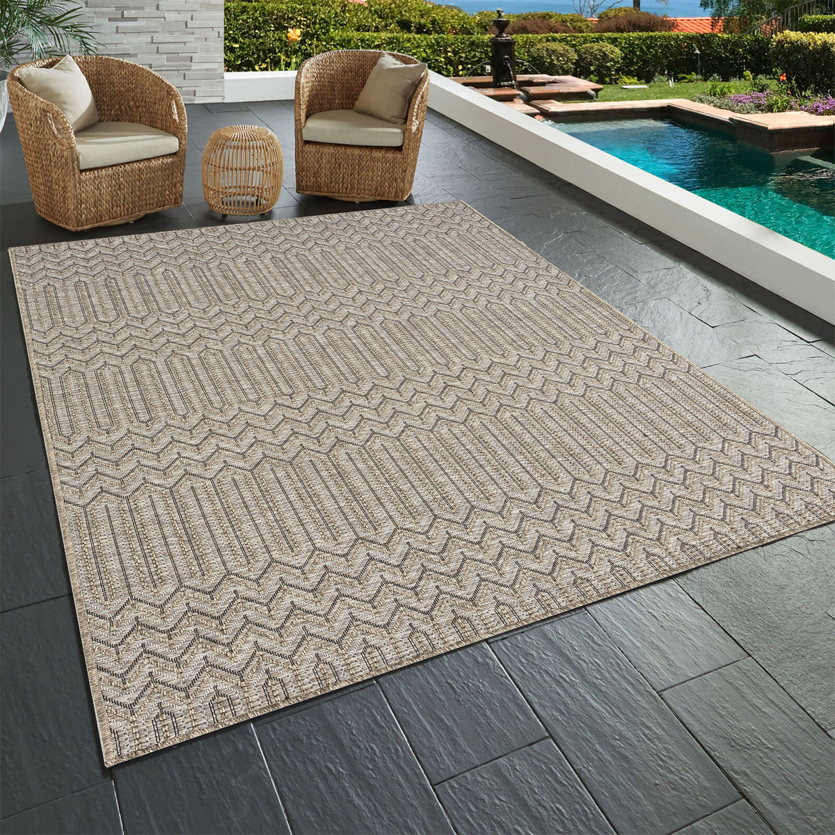 Oslo Modern Chevron Brown Indoor Outdoor Area Rug - lifestyle view 2