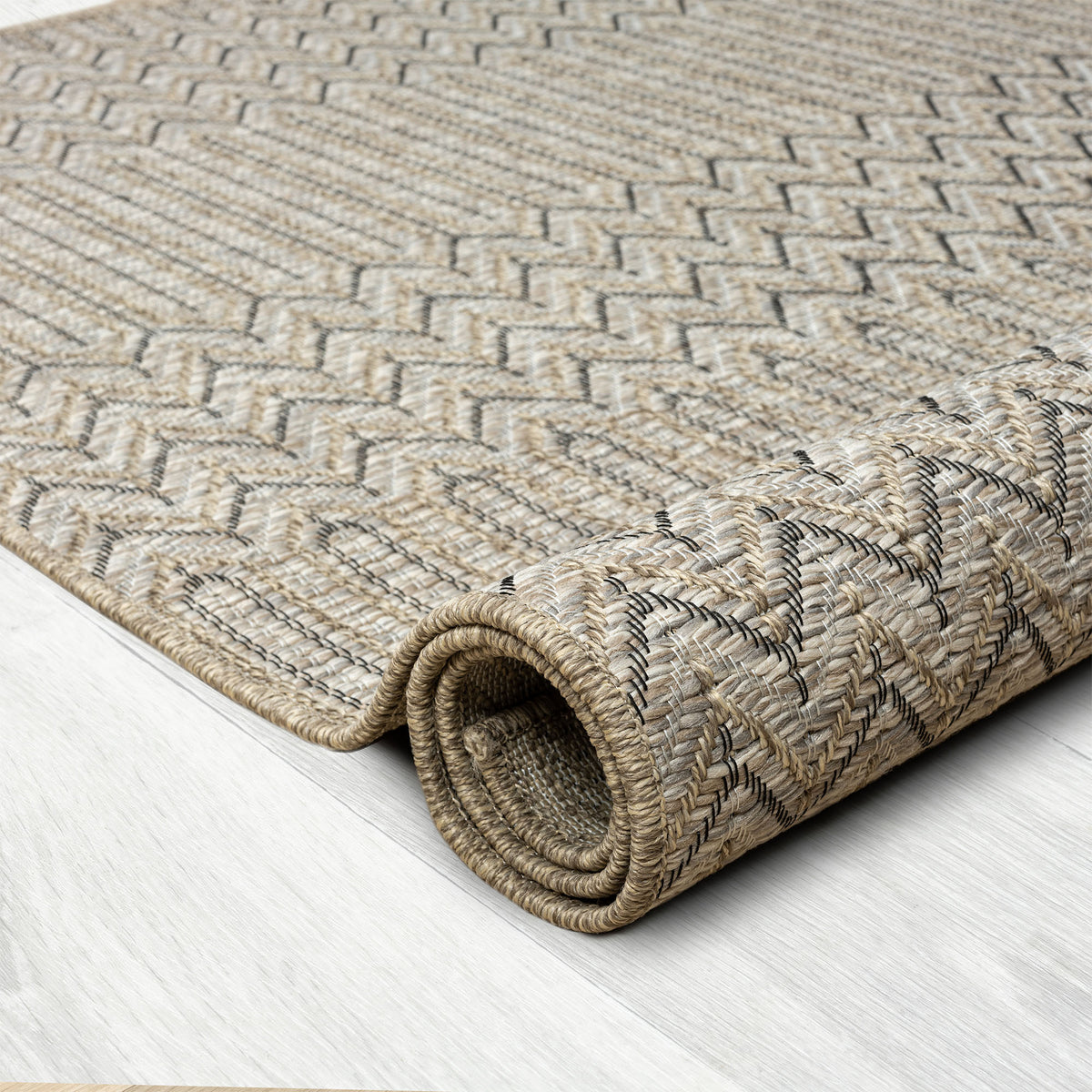 Oslo Modern Chevron Brown Indoor Outdoor Area Rug - close-up detail