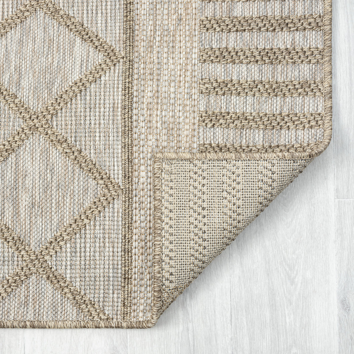 Oslo Contemporary Diamond Brown Indoor Outdoor Area Rug - back view