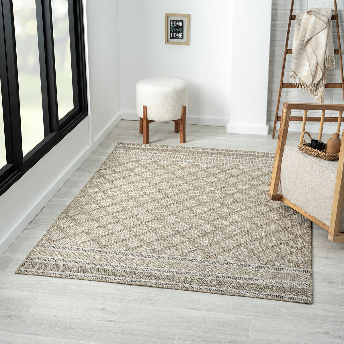 Oslo Contemporary Geometric Brown Indoor Outdoor Area Rug - lifestyle view