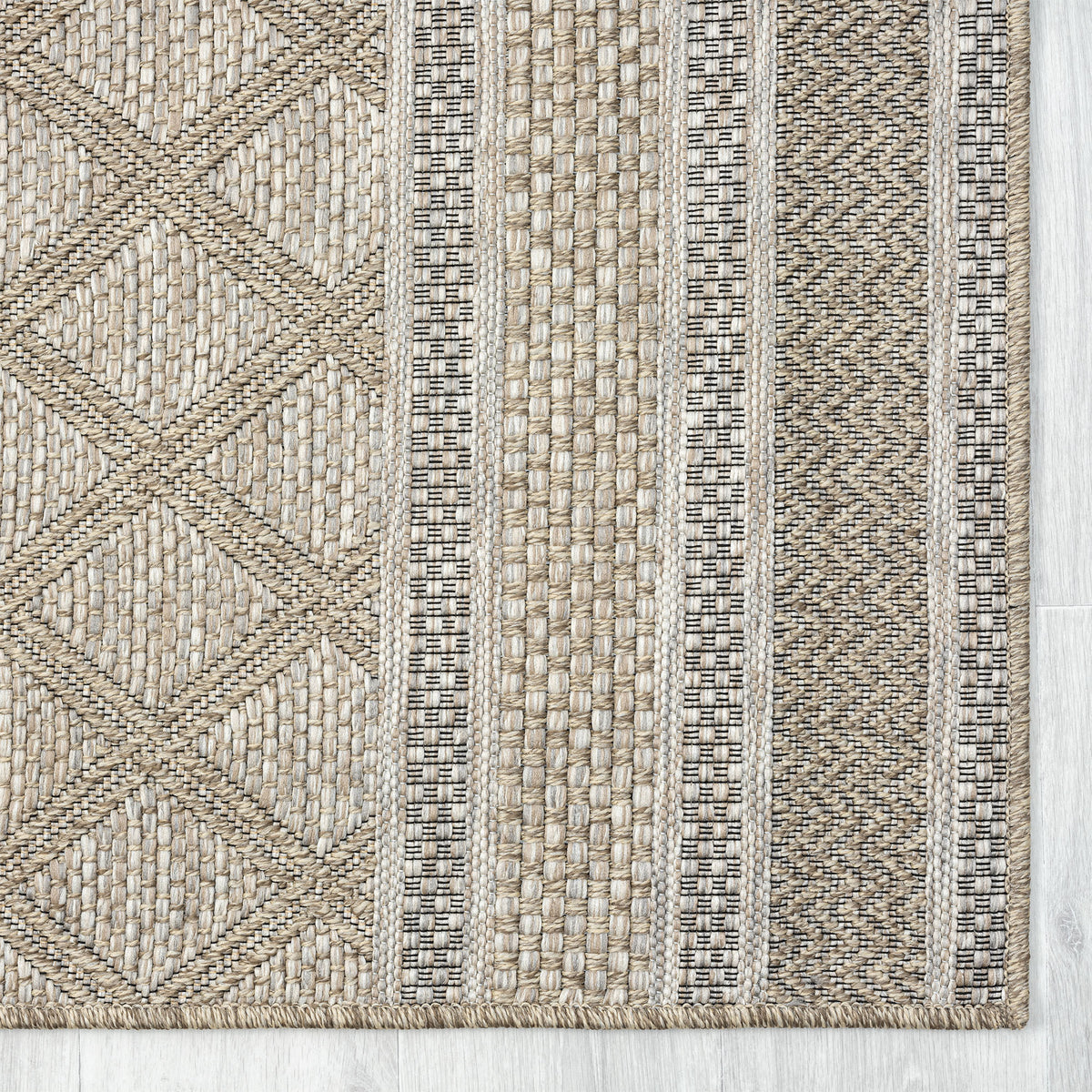 Oslo Contemporary Geometric Brown Indoor Outdoor Area Rug - corner view