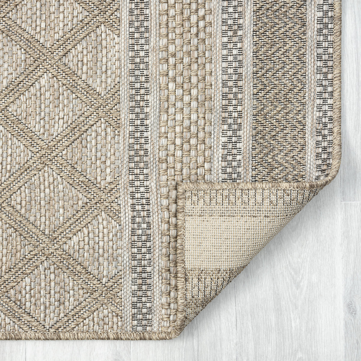 Oslo Contemporary Geometric Brown Indoor Outdoor Area Rug - back view