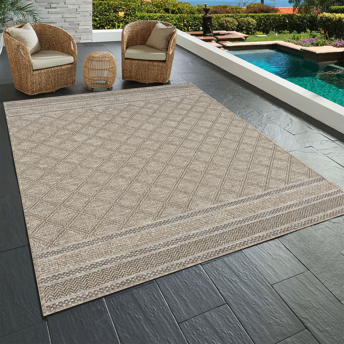 Oslo Contemporary Geometric Brown Indoor Outdoor Area Rug - lifestyle view 2