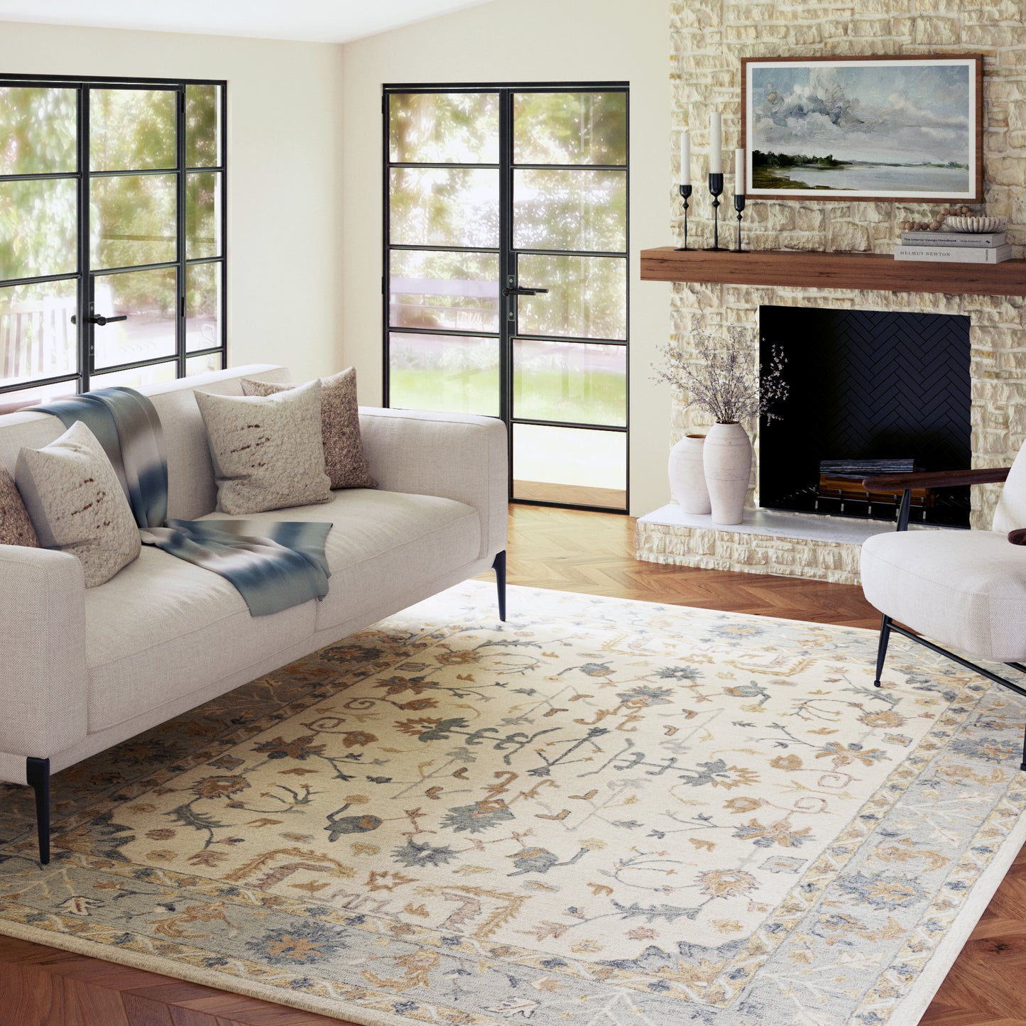 Pallor-82775 Farmhouse Hand-Tufted Ivory/Blue Cotton Indoor Area Rug - LR Home