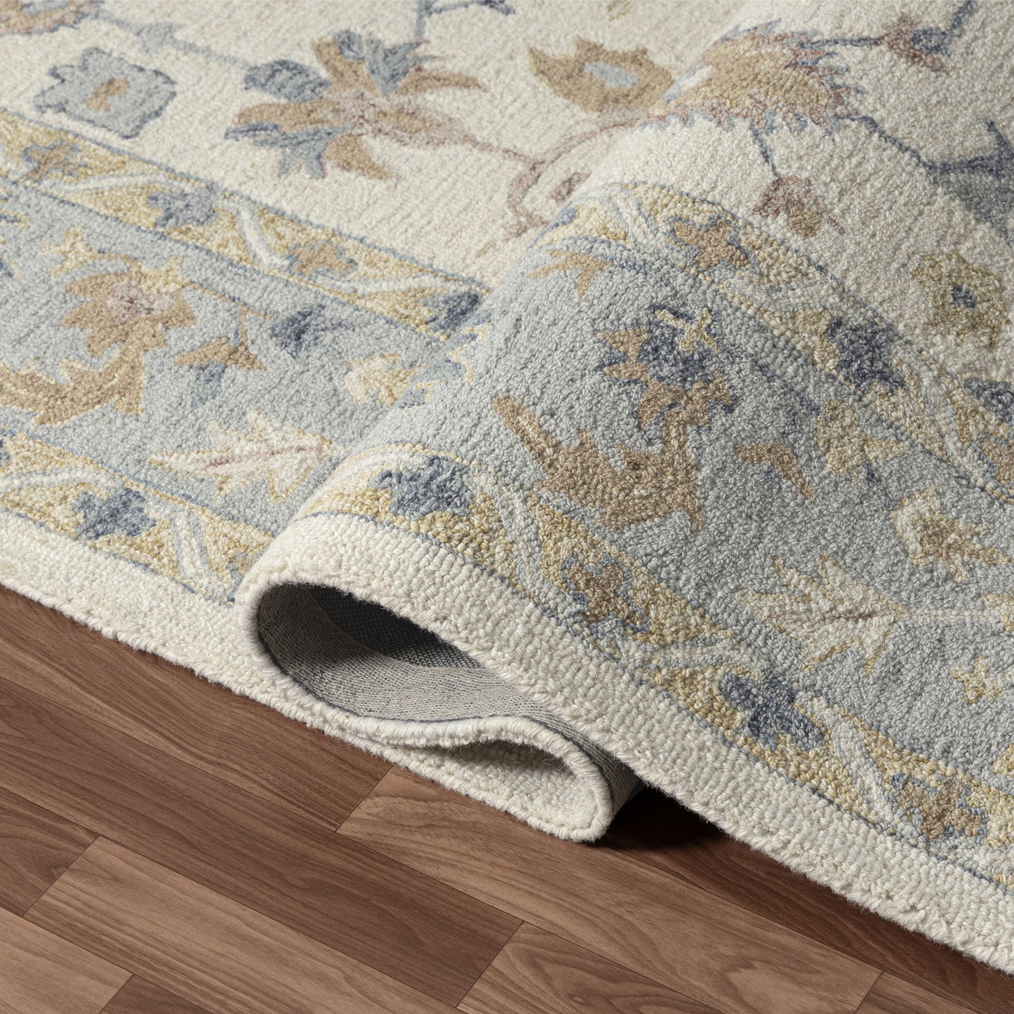 Pallor-82775 Farmhouse Hand-Tufted Ivory/Blue Cotton Indoor Area Rug - LR Home