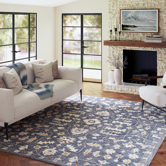 Pallor-82791 Farmhouse Hand-Tufted Blue/Beige Cotton Indoor Area Rug - LR Home