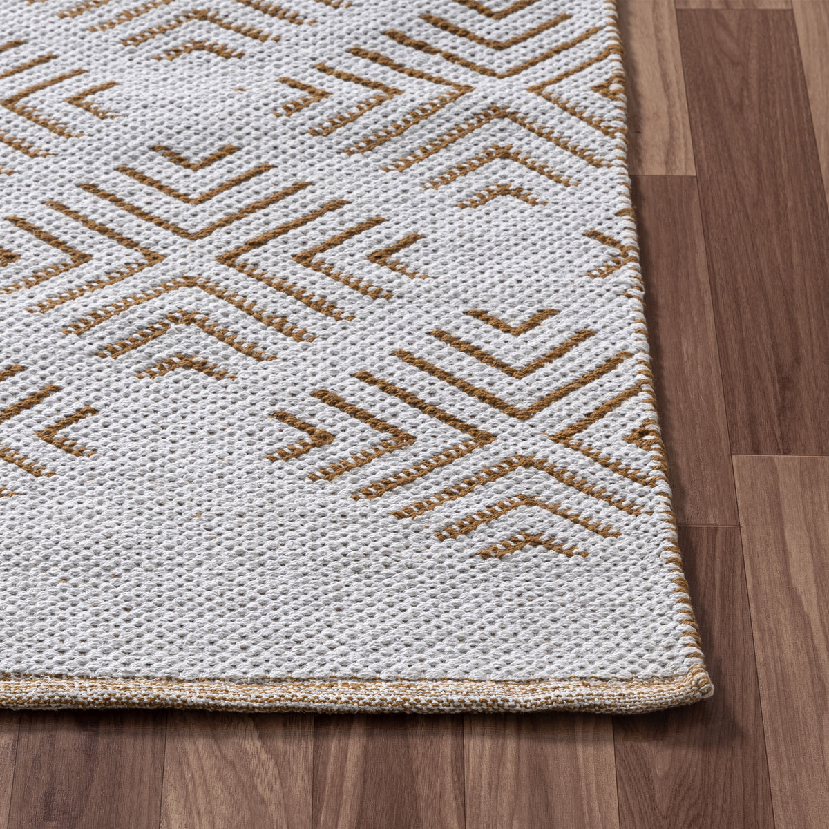 Tan/ White Diamond Modern Flatweave Cotton/Polyester Indoor Area Rug - corner view