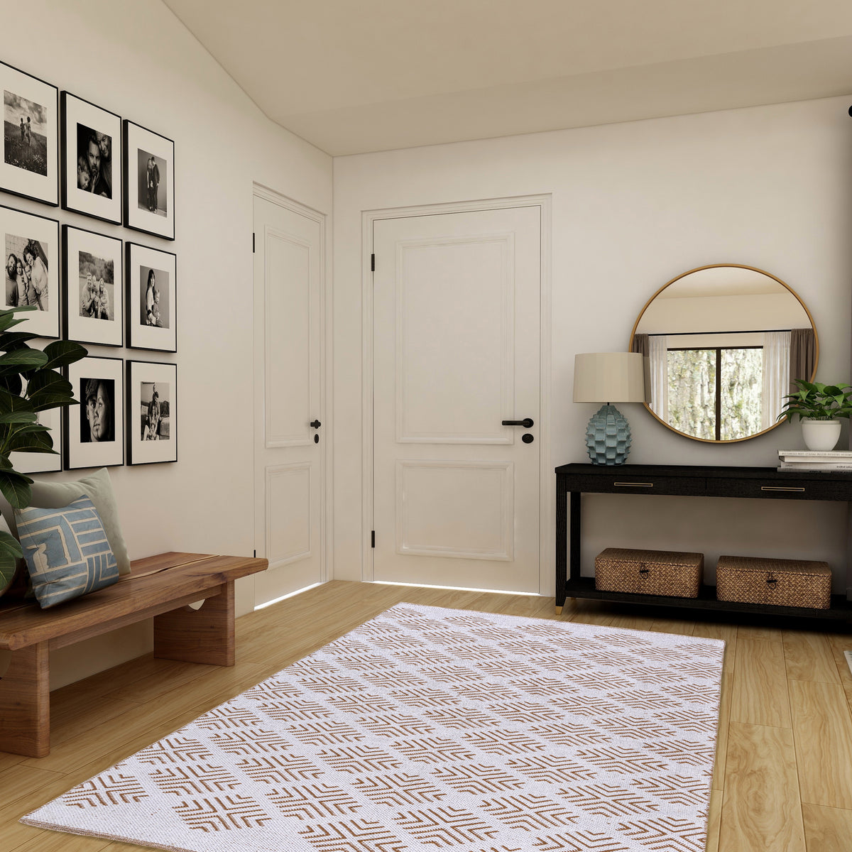 Tan/ White Diamond Modern Flatweave Cotton/Polyester Indoor Area Rug - lifestyle view 2