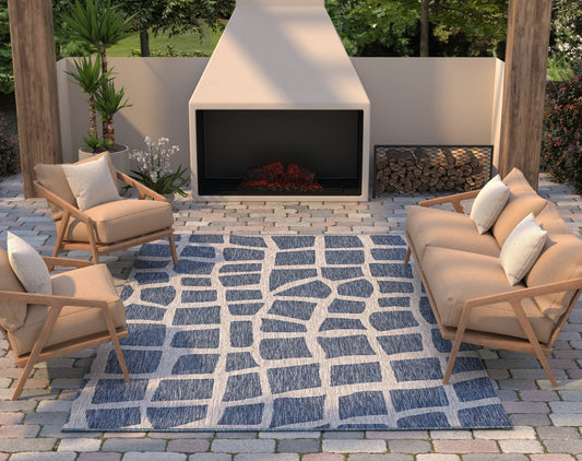 Provo 5763 Blue/Grey Bedrock Machine Woven Performance Area Rug - KAS