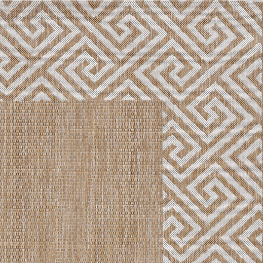 Provo 5766 Natural Greek Key Machine Woven Performance Area Rug - KAS