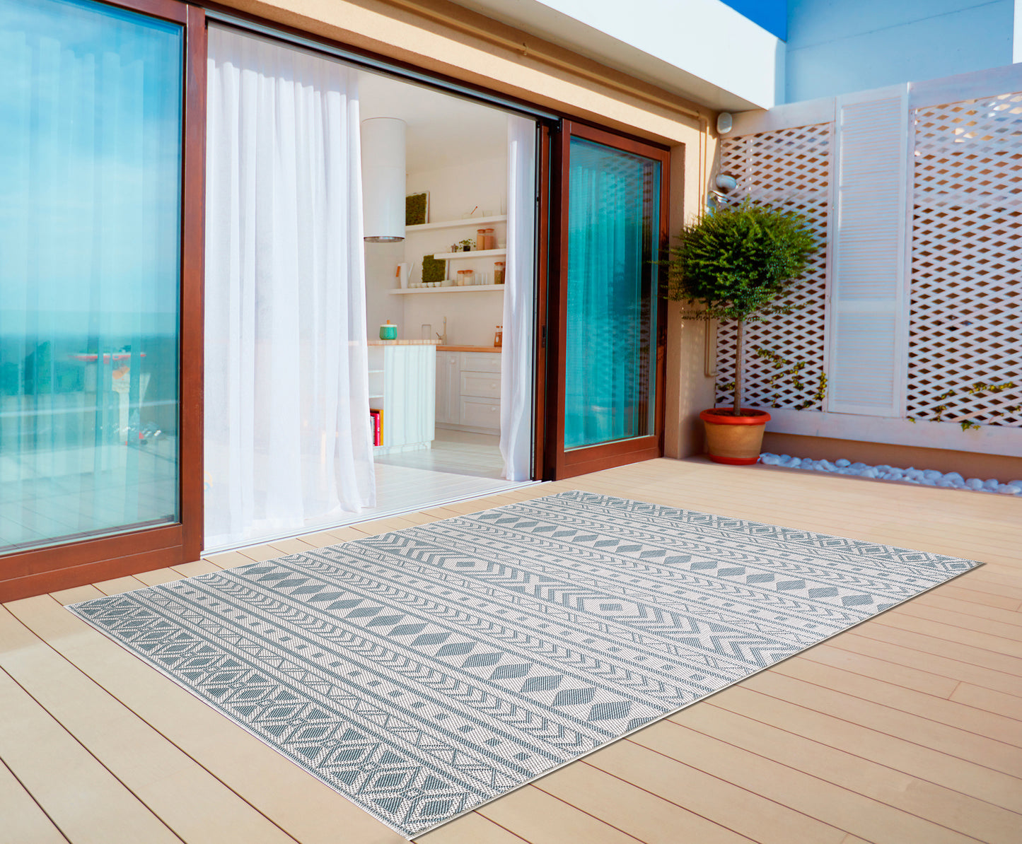 Provo 5777 Ivory/Aqua Natura Machine Woven Performance Area Rug - KAS