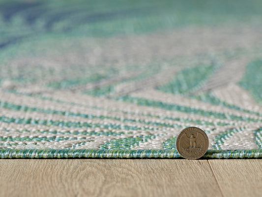 Provo 5788 Aqua Palms Machine Woven Performance Area Rug - KAS