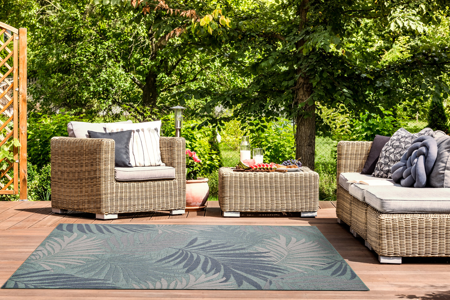 Provo 5788 Aqua Palms Machine Woven Performance Area Rug - KAS