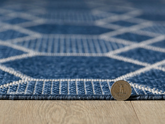 Provo 5789 Blue Geo Machine Woven Performance Area Rug - KAS