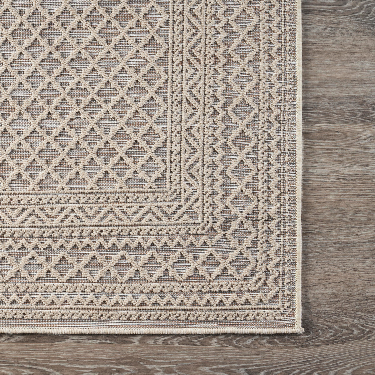 Natural-Toned Classic Geometric Indoor/Outdoor Rug - back view
