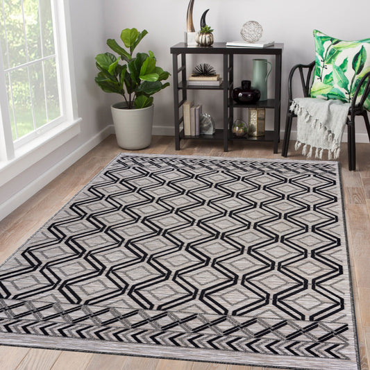 Retreat-81600 Contemporary Power-Loomed Black/Gray Polypropylene Indoor/Outdoor Area Rug - LR Home