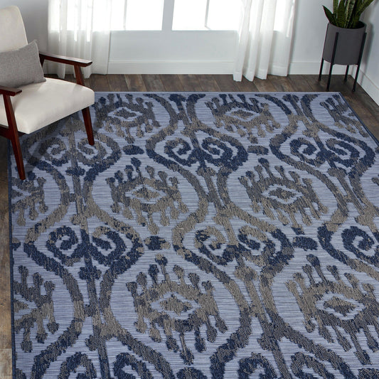 Retreat-81603 Contemporary Power-Loomed Blue Polypropylene Indoor/Outdoor Area Rug - LR Home