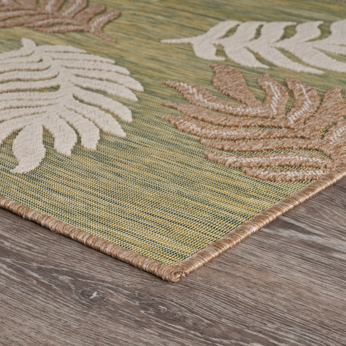 Tropical Leaf Botanical Indoor/Outdoor Rug - side angle view