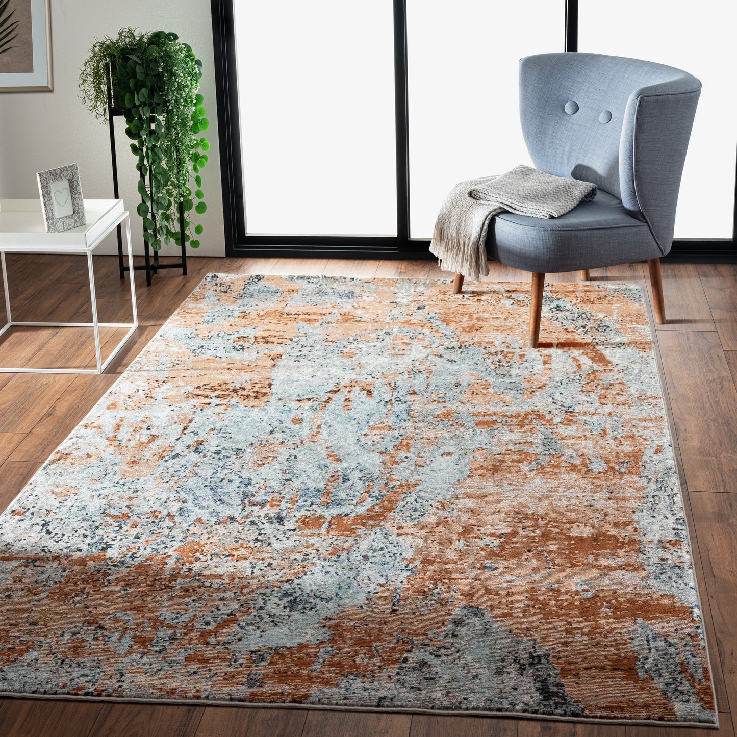 REVOL-81801 Modern/Contemporary Machine Made Light Gray/Light Blue/Rust/Black Poly Blend Indoor Area Rugs - LR Home