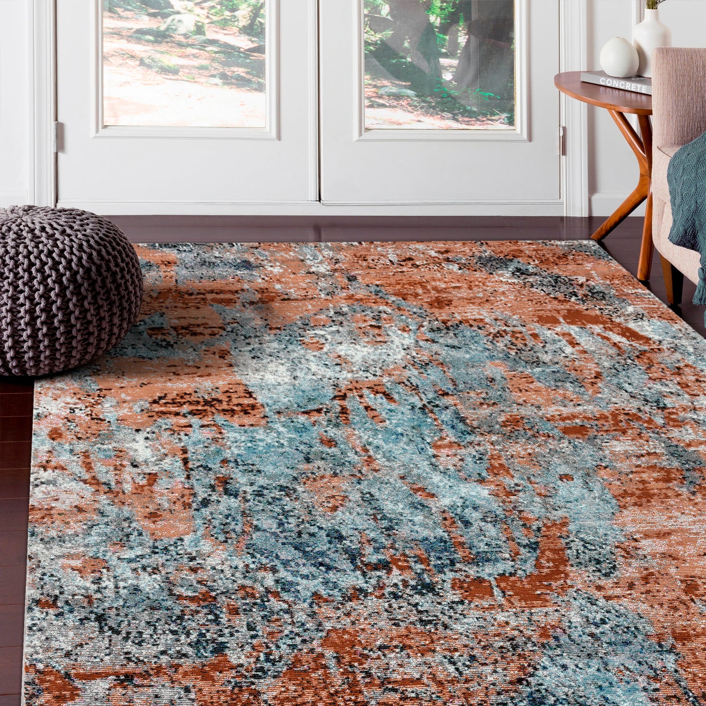 REVOL-81801 Modern/Contemporary Machine Made Light Gray/Light Blue/Rust/Black Poly Blend Indoor Area Rugs - LR Home